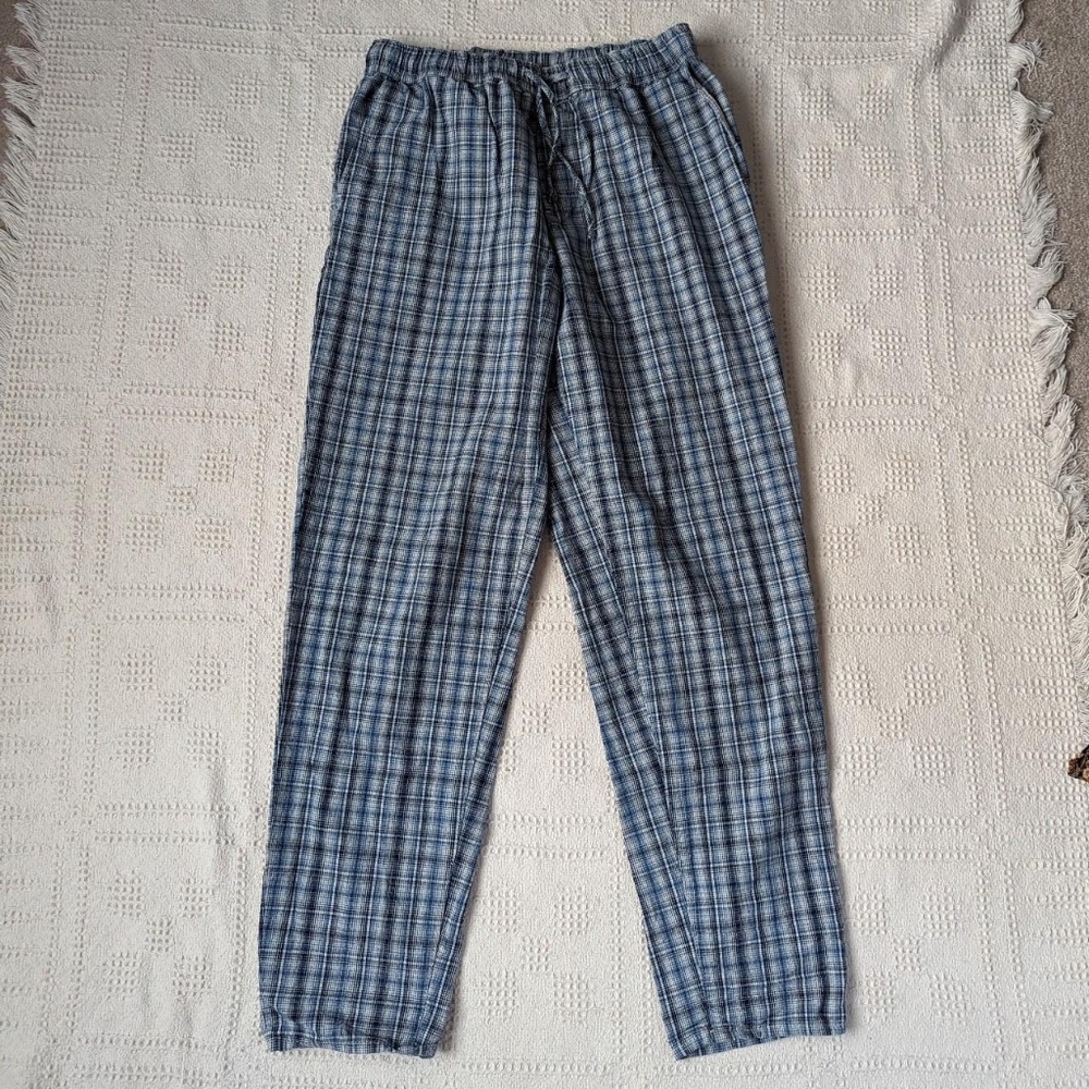 high waist blue plaid trousers